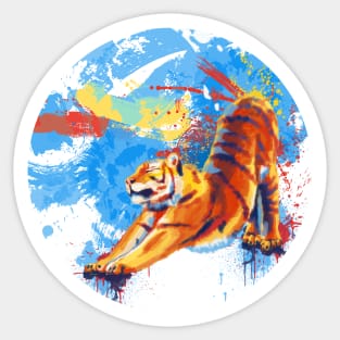 Stretching Tiger - Colorful Animal Illustration Sticker